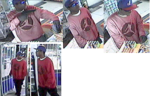 A collage of photographs from the robberies at two convenience stores in White Settlement.